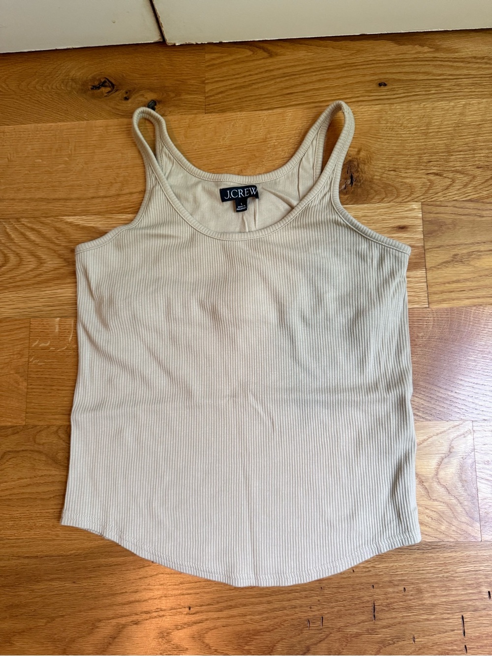 J.Crew Women's Ribbed Cream Tank Top with Shelf Bra
